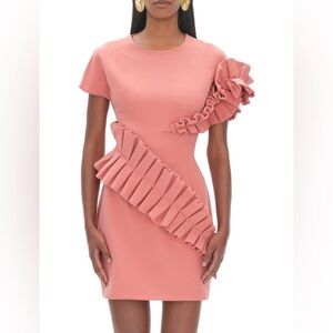 Andrea Iyamah Safia Dress Pink Peach Rose Pleat Ruffle Mini Easter SZ Small
